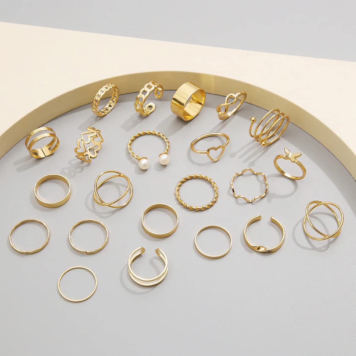 Plated Contemporary Stackable Rings Set - 22 Pieces